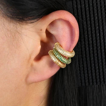 1 gabalas, 4 spalvos balta rausva, žalia turas ratas kubinis cirkonis ausies manžetai jokių auskarų moterų klipą auskarai