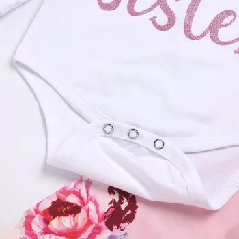 2019 m. Pavasarį Kūdikiui Baby Girl Drabužiai Mažai sesuo bodysuits+Gėlių Antblauzdžiai Kelnės+Lankas Lankelis 3PCS Naujagimių Mergaičių Jumpsuit Rinkiniai
