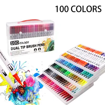 Dual Teptuku Pen Nustatyti Akvarelės Meno Žymekliai su dvipuse Patarimai, Ryškių ir Ryškių Spalvų, Acid Free 120 Skirtingų Atspalvių