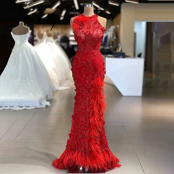 Dubajus Raudonos Plunksnos Vakaro Suknelės 2021 Artimųjų Rytų Duobute Promenadzie Suknelė Vakare Dėvėti Ilgas Inscenizacija Chalatai Chalatas De Soiree Turkijos