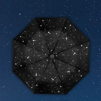Karšto mados žvaigždėtas dangus, Saulės, skėtis Juodas lakas UV Apsauga parapluie guarda chuva skėtis tris lankstymo unmbrellas,S2051