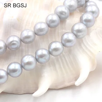 Nemokamas Pristatymas SR Pilka 10mm Beveik Apvalios Natūralių Gėlavandenių Perlų Akmuo, Akmens Papuošalai Juoda Perlų Karoliukų Gija 15