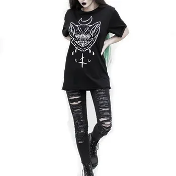 Yangelo Tamsiai Gotikos Marškinėliai Moterims trumpomis Rankovėmis Marškiniai 2020 Nauji Kraujo Ištroškę Batface Black Print T shirt Punk Moterų Vasaros Viršūnes
