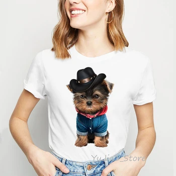Žavinga jorkšyro terjerai, šuo spausdinti marškinėlius moterims kawaii gyvūnų spausdinti marškinėliai, femme custom white marškinėliai t-shirts viršūnes drabužiai