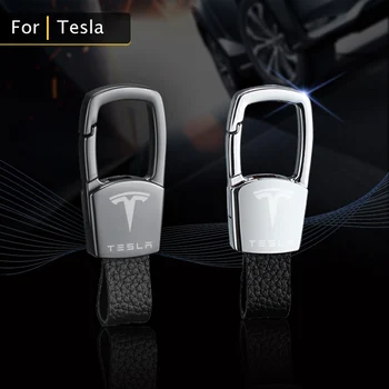 Už Tesla Modelis 3 Modelis X Modelis S Modelis Y Priedai Naujų Odos Keychain Dekoratyvinis Žiedas Raktams Su Logotipu Lydinio Automobilių Paketų Prižiūrėtojų Raktinę