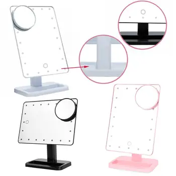 10X didinamasis stiklas LED Jutiklinis Ekranas Makiažo Veidrodėliai Nešiojamų 20 Led Apšviesta Kosmetikos Reguliuojamas Prabangi Stalo Stalviršio