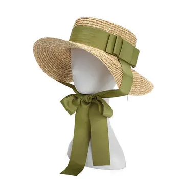 01905-rankų darbo ŠIAUDŲ bowknot ilgu kaspinu lady fedoras paplūdimio atostogų skrybėlę moterų laisvalaikio atostogų bžūp