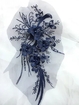 1 Gabalas 30*15 cm, Elegantiškas Gėlių Embroiderey Pearl Zawalcowany 3D Audiniai, Nėriniai Aplikacijos, Nėrinių Apdaila Suknelė Medžiaga, Aukso/Šampanas/Rausva