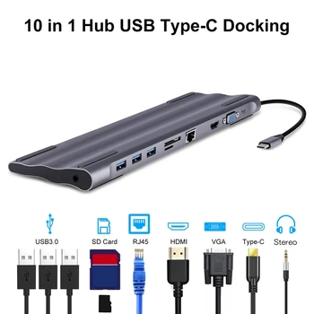 10 1 USB C HUB, Multi-Function Docking Station PD Greitai, Nemokamai, PC Nešiojamas kompiuteris