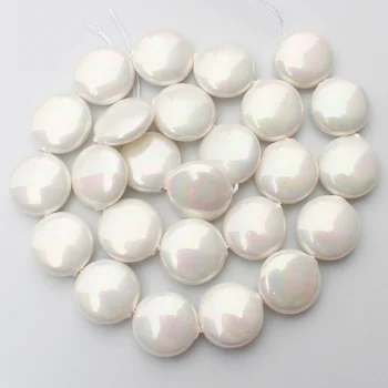 10-16mm White pearl Shell Plokščios monetos formos Karoliukai 15