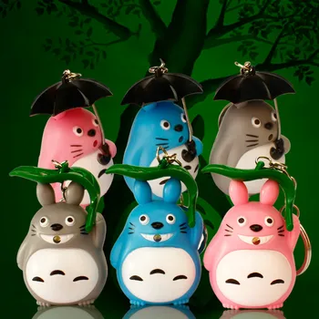 10 vnt./daug Kūrybos Anime Hayao Miyazaki Totoro animacinių filmų skėtis lapų keychain pakabukas žaislas led garsinis dovanos