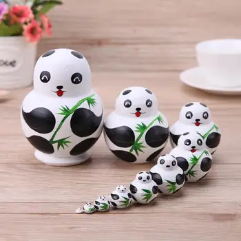 10 Vnt/Rinkinys Lėlių, Medinių Žaislų, Matryoshka Mielas Panda Valgyti Bambuko Ranka Pieštas Modelis Matryoshka