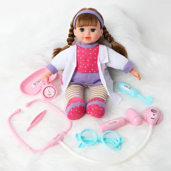 14 colių bebe reborn Lėles tikroviška modeliavimas garso Medicinos priemones Kūdikis ne didesnis kaip 36 cm minkšto Silikono ilgi plaukai Slaugytoja, drabužiai, Žaislai mergaitėms