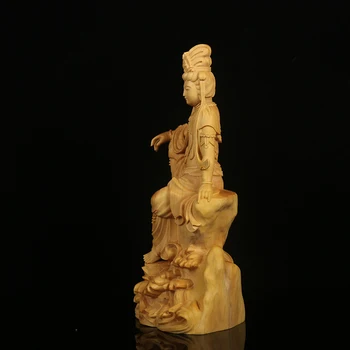 14cm Senovinių Skulptūrų Guan Yin Boxwood Budos Statula Apdailos Amatų Melstis Palaiminti Festivalio Dovana Medžio Suvenyrų