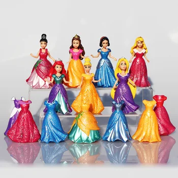 14pcs/Set Princesė Lėlės Žaisti snieguolė Ariel Undinė Gražuolė Susivėlęs Miegančioji Gražuolė Suknelė Drabužius Kintantis Paveikslas Žaislai
