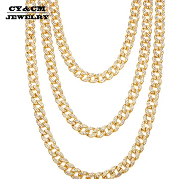 15mm Lediniame Iš Bling CZ kalnų krištolas Crystal Aukso Sidabro Spalvos Miami Kubos Link Grandinės Vyrų Hip-hop Papuošalai Karoliai Karoliai