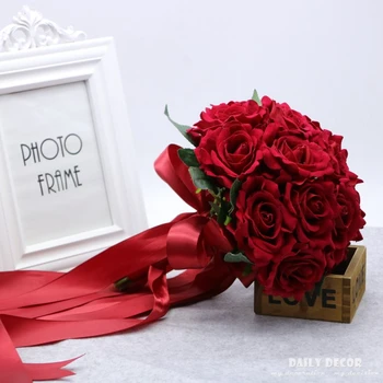 2018 nauji aukštos modeliavimas velvet rose Vestuvių gėlių Bridesmaid, Nuotakos Puokštė dirbtinės raudonos Rožės Vestuvių Puokštė nemokamas pristatymas