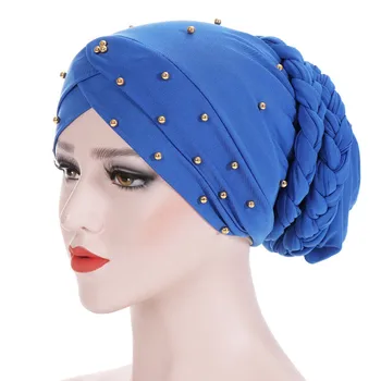 2019 Naujo dizaino Musulmonų Skullies & Beanies Akies&aksominė kepurė šalikas moterims prabangos prekės Pearl skarelė Afrikos wrap Turbaną skrybėlę