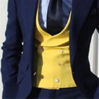 2020 Geltona Dvigubo Breasted Vestuvių Liemenė Mens Marškinėliai Slim Fit Naujausias Dizaino Mados Geriausių Vyrų Britų Stiliaus Apatiniai Marškiniai Vyrai