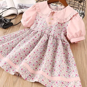 2020 m. Pavasario Vasaros Vaikų Drabužių Baby Girl Princesė Nėrinių Suknelė trumpomis Rankovėmis Gėlių Siuvinėjimo Dizainą Mergaitės Suknelė