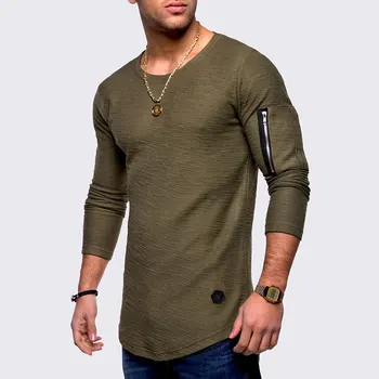 2020 m. rudens ir žiemos vyrų vientisos spalvos apvalios kaklo, ilgomis rankovėmis rankos užtrauktukas marškinėliai atsitiktinis Europos ir Amerikos dugno marškinėliai