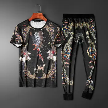 2020 metų Vasaros Naują Apvalios Kaklo marškinėliai 7xl Atsitiktinis Gražuolis Tendencija Spausdinimo Kostiumas Vyrams Streetwear Hip-Hop Kinų Simbolių Drabužiai