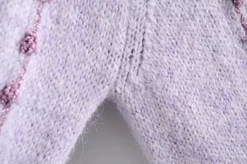 2020 Moterų Mados Su Metaliniu Sriegiu Apkarpytos Megzti Megztinis, Vintage O-Kaklo Šiltas Violetinis Megztinis Megztinis Elegantiškas Prašmatnus Viršų