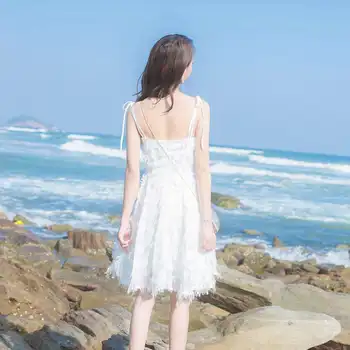 2020 Moterų V-kaklo, Seksualus Slim Mažai Fairy Dress Plunksnų Kutas Diržas Vasaros Suknelė Princesė Vintage Baltas Elegantiškas Sundresses