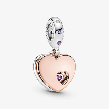2020 Nauja 925 Sterling Silver Rose gold meilė mažas violetinės Cirkonis Pakabukas Žavesio Tinka Originalus Pandora Apyrankės Papuošalai Dovana