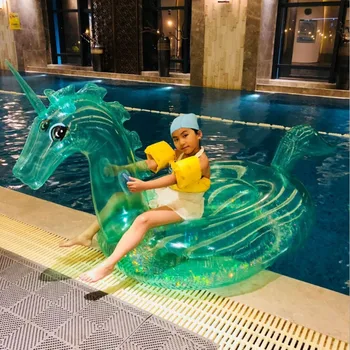 240cm Milžinišką Blizgučiai Vienaragis Kristalų Žalia Rausva Pegasus Pripučiamas Baseinas Plaukti 2018 Važiuoti-Dėl Plaukimo Žiedas Oro Čiužinys, Vandens Žaislai