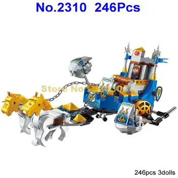246pcs karo šlovės pilies riterių dviejų arklių vežimais 3 apšviesti blokai Žaislas