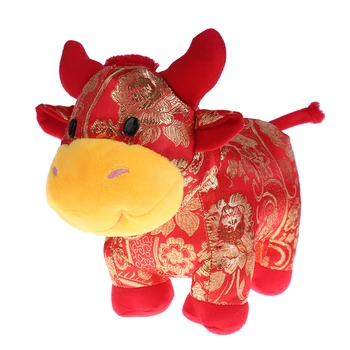 30cm 2021 Metų Kinų Zodiako ženklas Jautis Galvijų Pliušinis Žaislas Raudona Pieno Karvė Talismanas