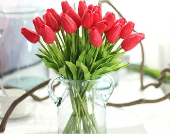 31PCS/ PU Mini Tulip Gėlių Nekilnojamojo Touch Vestuvių Gėlių Puokštė Dirbtinio Šilko Gėlių Namų Šaliai Dekoro