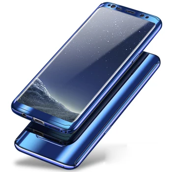 360 Laipsnių atsparus smūgiams Atvejais, Samsung Galaxy S8 Plius S8+ Telefono dėklas Samsung S8 S 8 Apkalos Veidrodis Pilnas draudimas + Stiklo plėvelės
