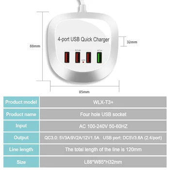 36W Greitai Įkrauti QC3.0 USB Įkroviklis 4 USB Greitas Įkroviklis Sienos Kelionės Mobiliojo Telefono Adapteris, skirtas 