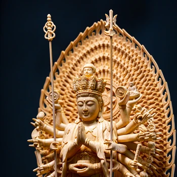 42CM Tūkstančių Rankų Guanyin Medienos Raižyti Figūra Budos Statula Kanados Kipariso Medžio Lotus Namų Puošybai Kinijos Apdaila
