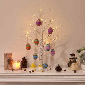 60cm Beržas Velykų Kiaušinių pakibęs Medis LED Žibintai, Medis su Velykomis Darbalaukio Papuošalai Dirbtinis Medis Kraštovaizdžio Puošmena Namuose