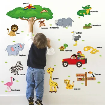 75*118 cm džiunglių tema Sienų Lipdukai Vaikų Kambario miško gyvūnai Vinilo, Vaikų Kambarys Decal vaiko Kambarys Darželio Dekoras