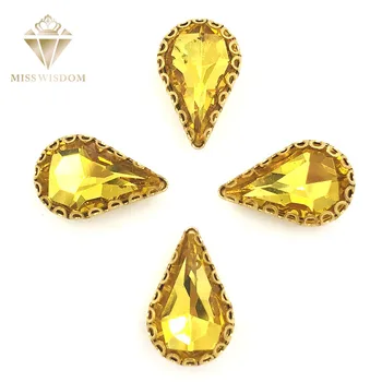 8X13mm Aukso geltonos ašaros siūti cirkonio aukso bazės, su skyle lacy letena stiklo kristalų kriaušės formos kalnų krištolas priedai 