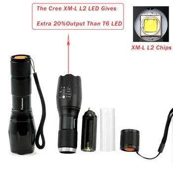 A17 LED XML L2 Žibintuvėlį, Fakelą 5000 Liumenų Nešiojamų Itin Šviesus Zoomable, Kempingas, Patruliuoja, Naktį Jojimo, Pagalbos Z35
