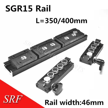 Aliuminio Aikštėje Roller Linijinis Vadovas Geležinkelių 1pcs SGR15 L=350/400mm +1pcs Linijinis bėgių guolių skaidrių blokas SGB15 už CNC dalis