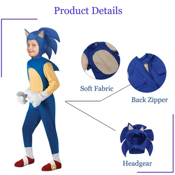 Anime Deluxe Sonic The Hedgehog Kostiumas Vaikams Žaidimo Veikėjas Cosplay Helovinas Berniukas Kostiumai Anime Cosplay Disfraces Jumpsuit