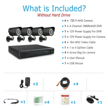 Anspo Namų Apsaugos Kamerų Sistemos Vaizdo Stebėjimo Rinkinys, CCTV 4CH 720P 4PCS Lauko HAINAUT Saugumo kamerų Sistema