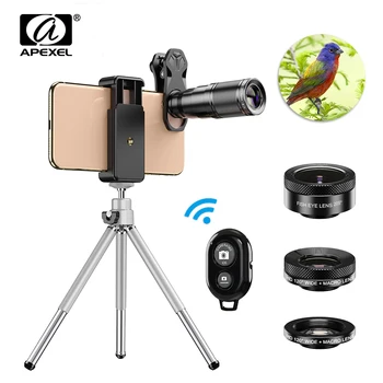 APEXEL Regos HD Telefono Kameros Objektyvo Rinkinį 4in1 Artinimo Zoom Monokuliariniai Teleskopas 22X Objektyvas + Makro Wide Fisheye, Su Nuotolinio Trikojo