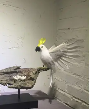 Apie 20x25cm baltos plunksnos papūga skleisti sparnus Sieros-kuoduotasis Kakadu modelį, buities,sodo namų dekoravimo, dovanų a2532