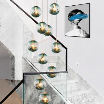 Art deco kabinti namų valgomojo dekoravimo ilgai fojė laiptų šiuolaikinės ranka pūstinis stiklas šviestuvo šviesos aukštos lubos