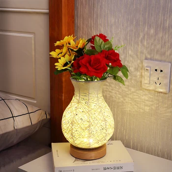 Artpad Šiuolaikinių USB Stalo Lempa Medienos Atspalvį 5W apdailos Naktį Lentelė Šviesos Vaza Stiklainius Gėlių Turėtojas Valgomasis Gyvenamasis Kambarys Šiltas Led
