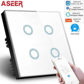 ASEER,Dropshipping JK Standarto wifi smart switch 4Gang,Alexa Balso Kontrolės Sienos Wi-fi 
