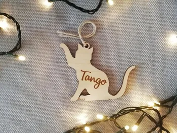 Asmeninį katė ornamentu, katė ornamentu Kalėdų, Kalėdų medžio apdaila, Custom katės formos, Katė pavadinimas, graviruotas, Kačių veislės