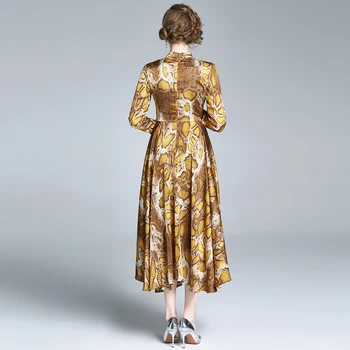 Banulin Mados kilimo ir tūpimo Tako ilgomis Rankovėmis Maxi Suknelės Moterų Elegantiškas Šalis, Geltona, Leopardas spausdinimui Derliaus Ilga Suknelė Atostogų Suknelė